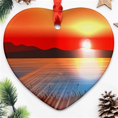 Sunset Water River Sea Sunrays Heart Ornament (two Sides) by Mariart