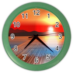 Sunset Water River Sea Sunrays Color Wall Clock