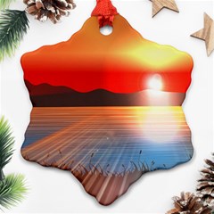 Sunset Water River Sea Sunrays Snowflake Ornament (two Sides)