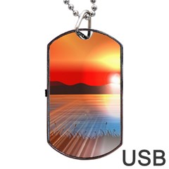 Sunset Water River Sea Sunrays Dog Tag Usb Flash (one Side) by Mariart