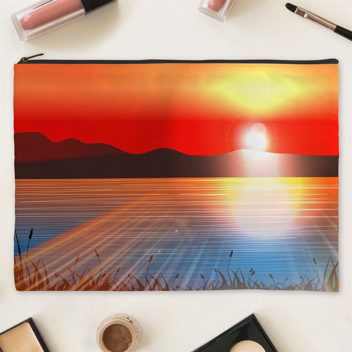 Sunset Water River Sea Sunrays Cosmetic Bag (XXXL)