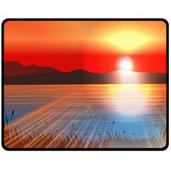 Sunset Water River Sea Sunrays Double Sided Fleece Blanket (medium)  by Mariart