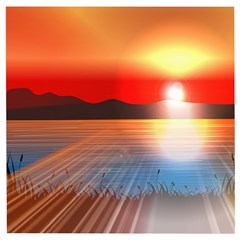 Sunset Water River Sea Sunrays Wooden Puzzle Square by Mariart