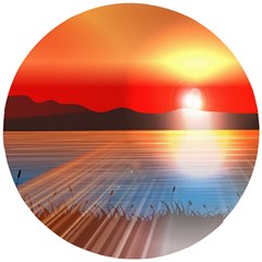 Sunset Water River Sea Sunrays Wooden Puzzle Round by Mariart