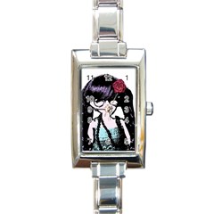 Girl With Flower Rectangle Italian Charm Watch