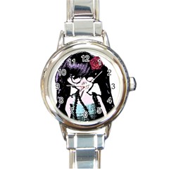 Girl With Flower Round Italian Charm Watch