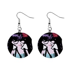 Girl With Flower Mini Button Earrings by snowwhitegirl