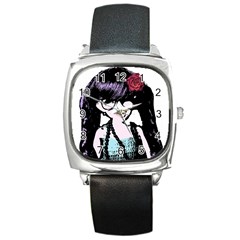 Girl With Flower Square Metal Watch