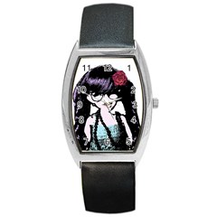 Girl With Flower Barrel Style Metal Watch