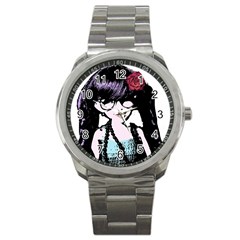 Girl With Flower Sport Metal Watch