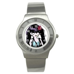 Girl With Flower Stainless Steel Watch