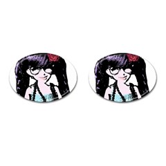 Girl With Flower Cufflinks (oval) by snowwhitegirl