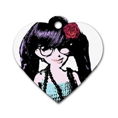 Girl With Flower Dog Tag Heart (One Side)