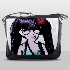 Girl With Flower Messenger Bag