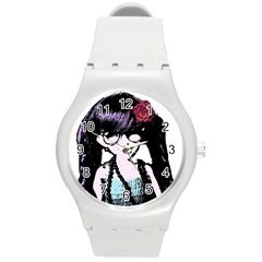 Girl With Flower Round Plastic Sport Watch (M)