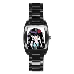 Girl With Flower Stainless Steel Barrel Watch