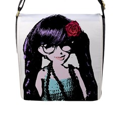 Girl With Flower Flap Closure Messenger Bag (L)