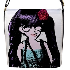 Girl With Flower Flap Closure Messenger Bag (S)