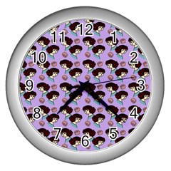 Redhead Girl Pattern Lilac Wall Clock (silver) by snowwhitegirl