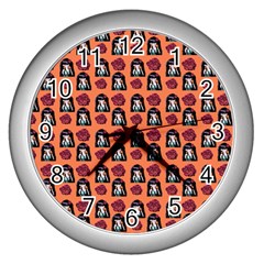 Girl Flower Pattern Apricot Wall Clock (silver) by snowwhitegirl