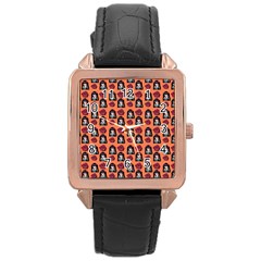 Girl Flower Pattern Apricot Rose Gold Leather Watch  by snowwhitegirl