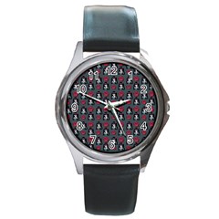 Girl Flower Pattern Grey Round Metal Watch