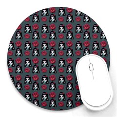 Girl Flower Pattern Grey Round Mousepads by snowwhitegirl