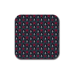 Girl Flower Pattern Grey Rubber Square Coaster (4 pack) 