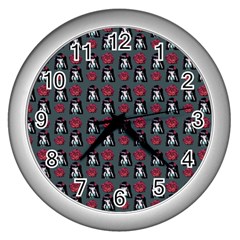 Girl Flower Pattern Grey Wall Clock (silver) by snowwhitegirl