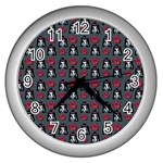 Girl Flower Pattern Grey Wall Clock (Silver) Front