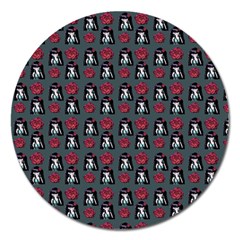 Girl Flower Pattern Grey Magnet 5  (Round)