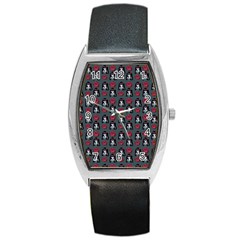 Girl Flower Pattern Grey Barrel Style Metal Watch