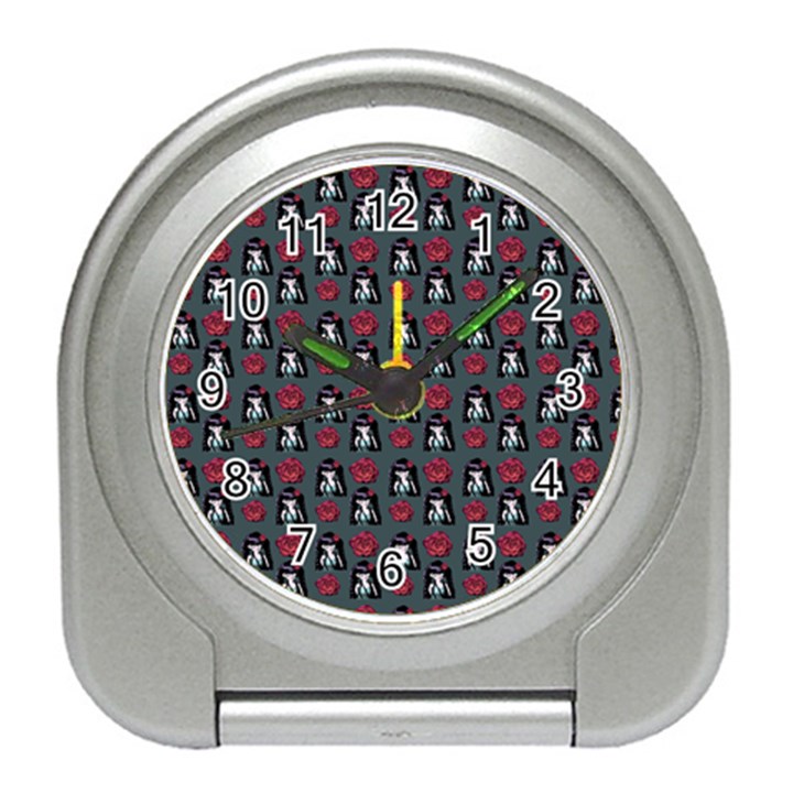 Girl Flower Pattern Grey Travel Alarm Clock