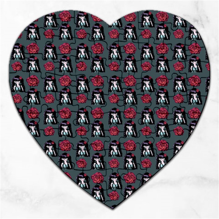 Girl Flower Pattern Grey Jigsaw Puzzle (Heart)