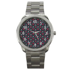 Girl Flower Pattern Grey Sport Metal Watch