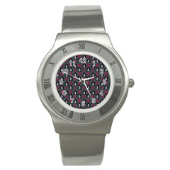 Girl Flower Pattern Grey Stainless Steel Watch