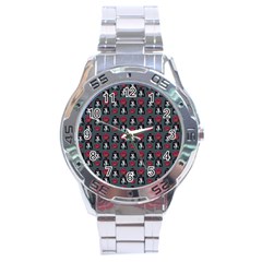 Girl Flower Pattern Grey Stainless Steel Analogue Watch