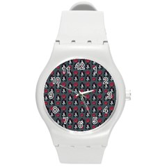 Girl Flower Pattern Grey Round Plastic Sport Watch (m) by snowwhitegirl