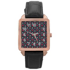 Girl Flower Pattern Grey Rose Gold Leather Watch 