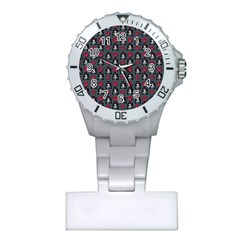 Girl Flower Pattern Grey Plastic Nurses Watch