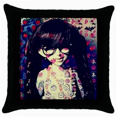 Retro Girl Throw Pillow Case (black) by snowwhitegirl