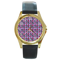 Girl Flower Pattern Lilac Round Gold Metal Watch by snowwhitegirl