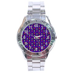 Girl Flower Pattern Royal Blue Stainless Steel Analogue Watch by snowwhitegirl