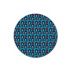 Girl Flower Pattern Blue Rubber Round Coaster (4 Pack)  by snowwhitegirl