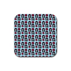 Girl Flower Pattern Light Blue Rubber Coaster (square)  by snowwhitegirl