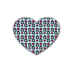 Girl Flower Pattern Light Blue Heart Coaster (4 Pack)  by snowwhitegirl