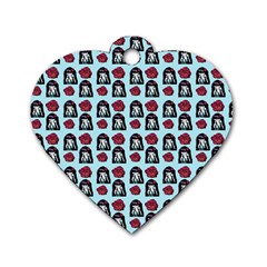 Girl Flower Pattern Light Blue Dog Tag Heart (two Sides) by snowwhitegirl