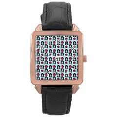 Girl Flower Pattern Light Blue Rose Gold Leather Watch  by snowwhitegirl