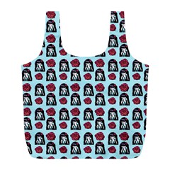 Girl Flower Pattern Light Blue Full Print Recycle Bag (l) by snowwhitegirl