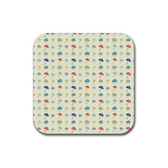 Clouds And Umbrellas Seasons Pattern Rubber Coaster (square)  by Wegoenart